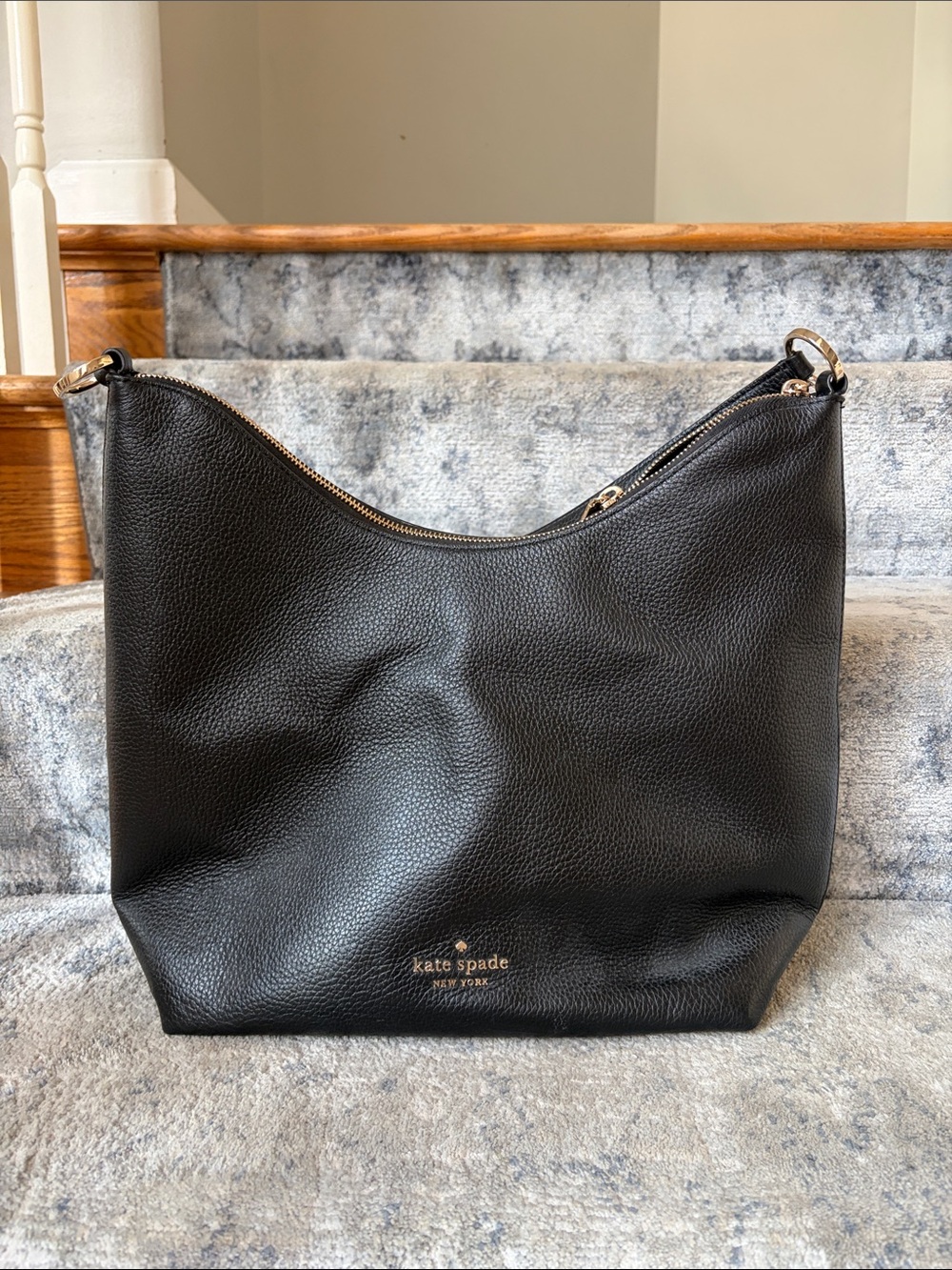 kate spade Black Pebbled Leather Shoulder Bag with Gold Hardware